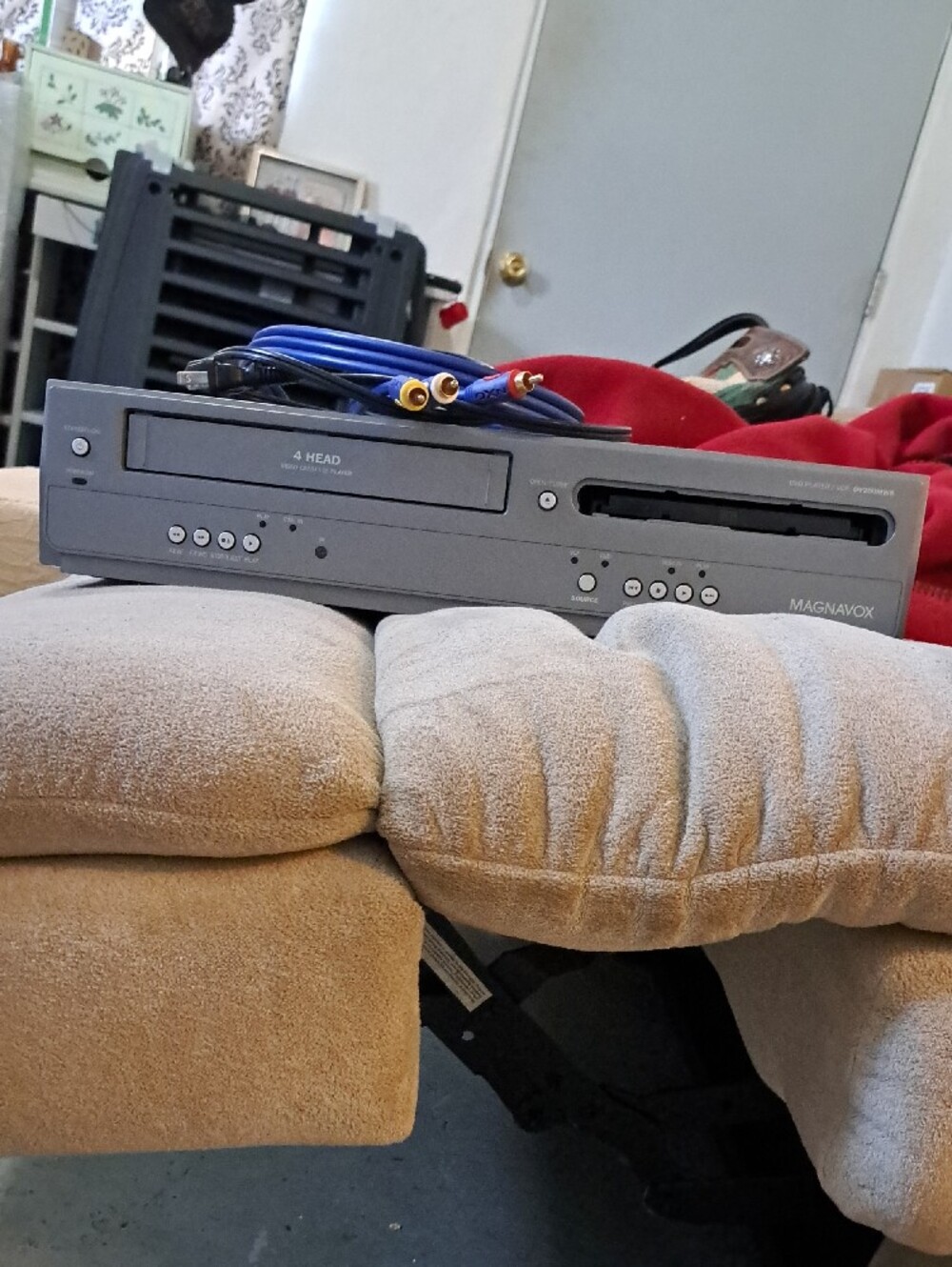 Gray DVD/VHS Player with Blue AV Cables